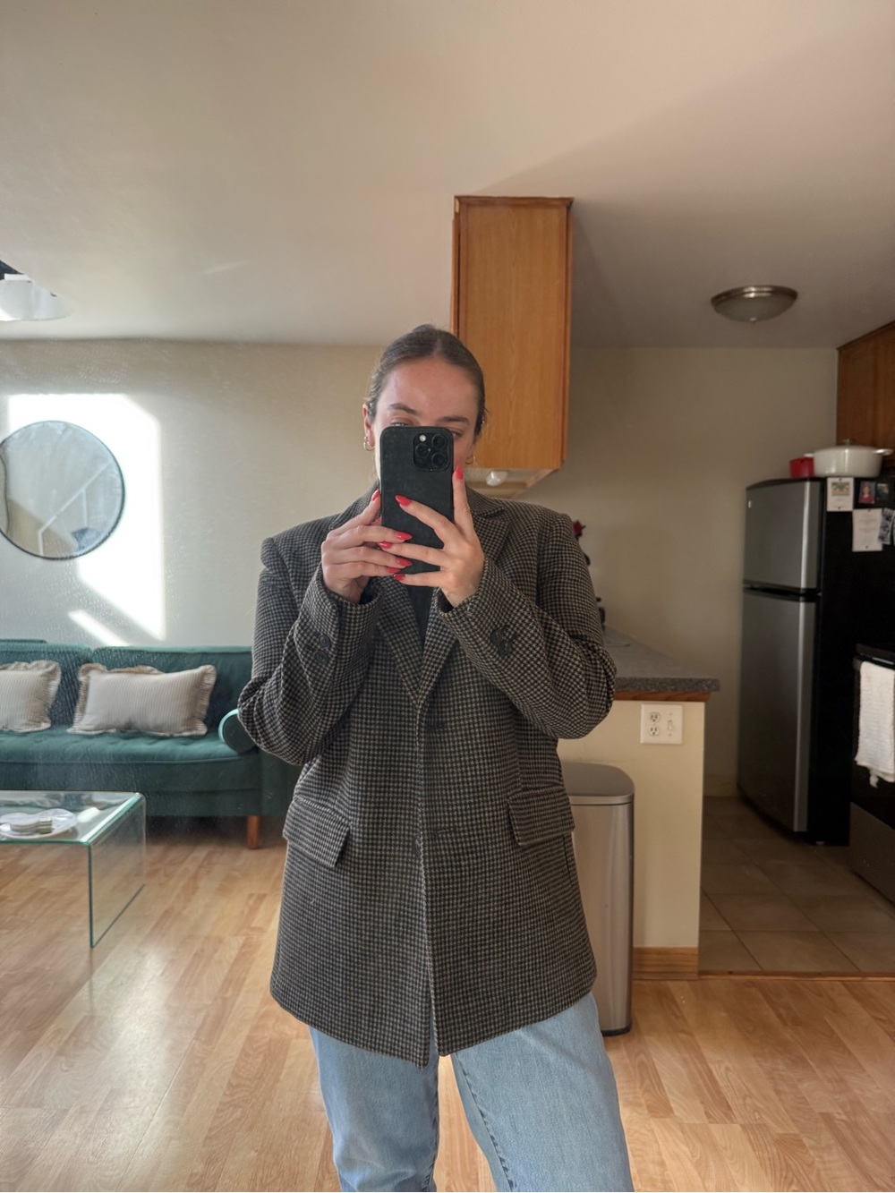 Zara Black and brown Houndstooth Blazer Jacket